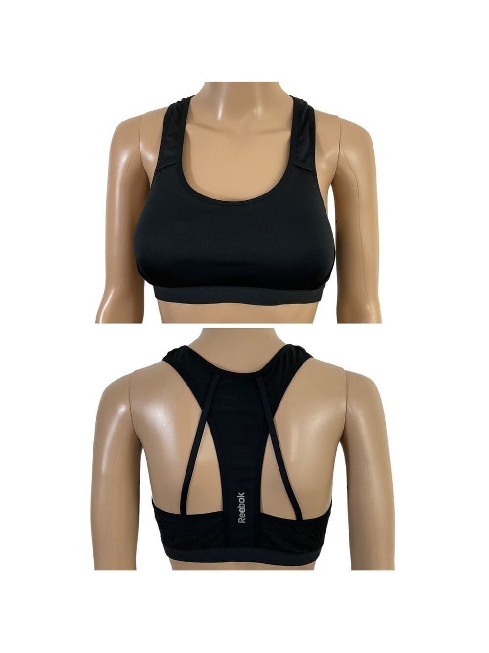 Reebok Support Black Athletic Mesh Back Racerback Bra size Medium